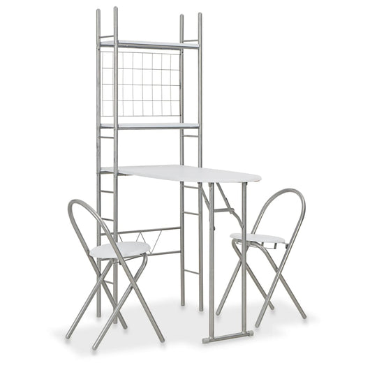 Set Tavolo Sedie Pieghevoli con Scaffale 3pz MDF Acciaio Bianco cod mxl 9406