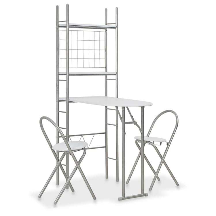 Set Tavolo Sedie Pieghevoli con Scaffale 3pz MDF Acciaio Bianco cod mxl 9406