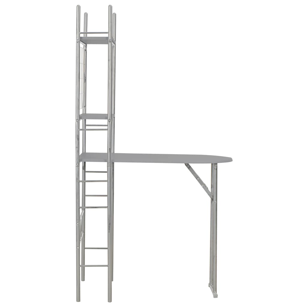 Set Tavolo e Sedie Pieghevoli Scaffale 3 pz MDF Acciaio Grigio