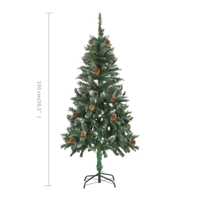 Albero di Natale Artificiale Pigne e Brillantini Bianchi 150 cm