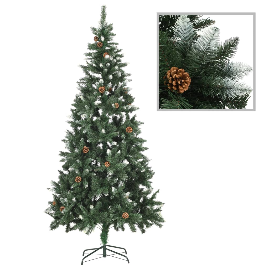 Albero di Natale Artificiale Pigne e Brillantini Bianchi 210 cm