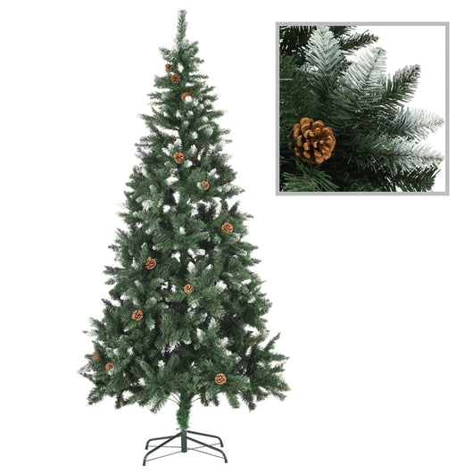 Albero di Natale Artificiale Pigne e Brillantini Bianchi 210 cm