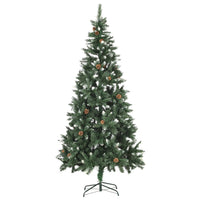 Albero di Natale Artificiale Pigne e Brillantini Bianchi 210 cm