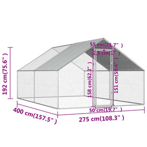 Gabbia per Polli da Esterno 2,75x4x1,92m in Acciaio Zincato    cod mxl 52641