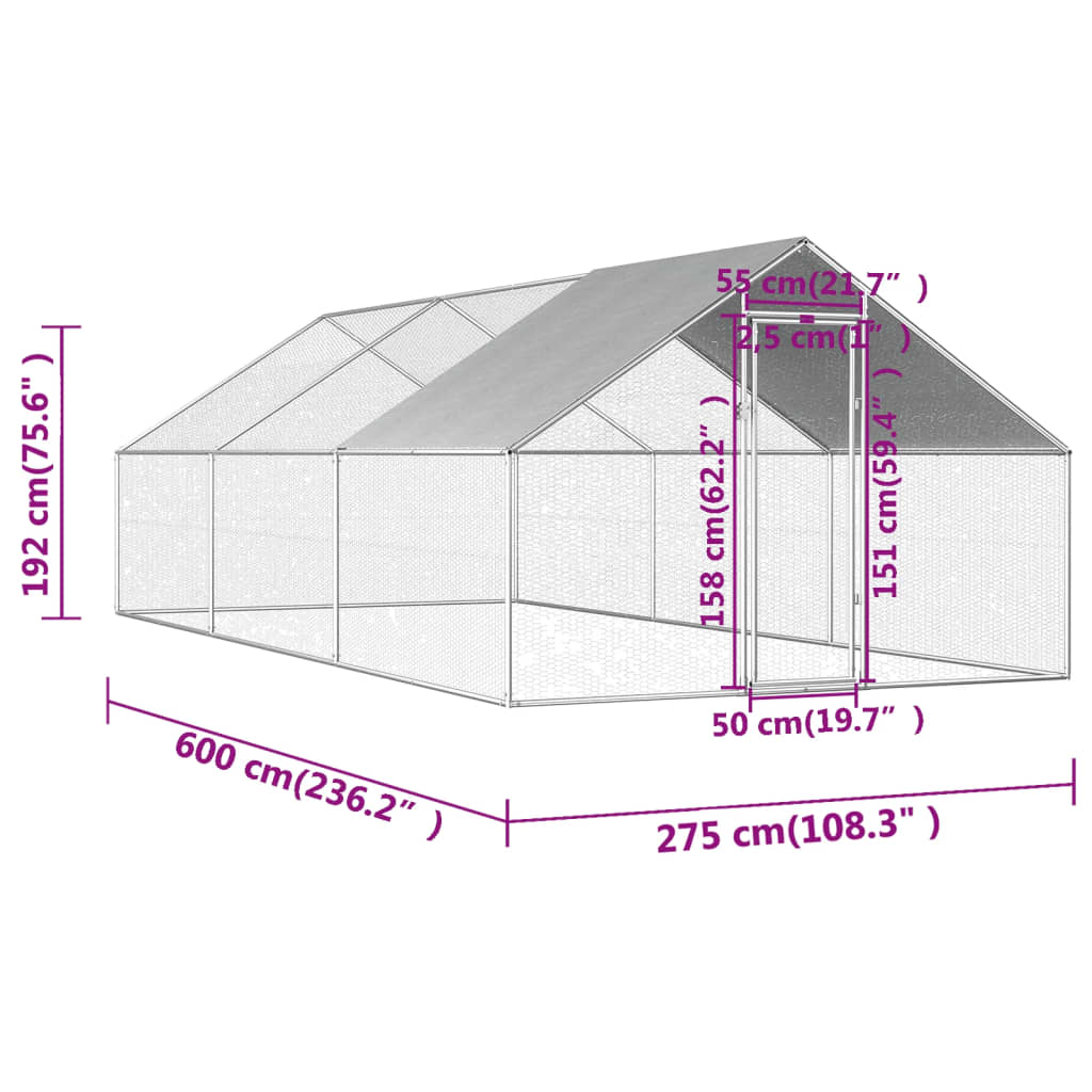 Gabbia per Polli da Esterno 2,75x8x1,92m in Acciaio Zincato    cod mxl 51543