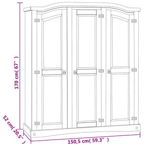 Armadio in Legno di Pino Messicano Corona 3 Ante Grigio cod mxl 66926