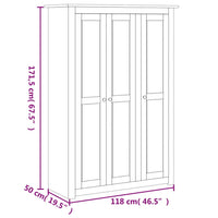 Armadio a 3 Ante 118x50x171,5cm Legno di Pino Panama Range 282661