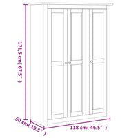 Armadio a 3 Ante Bianco 118x50x171,5cm in Pino Panama Range 282663