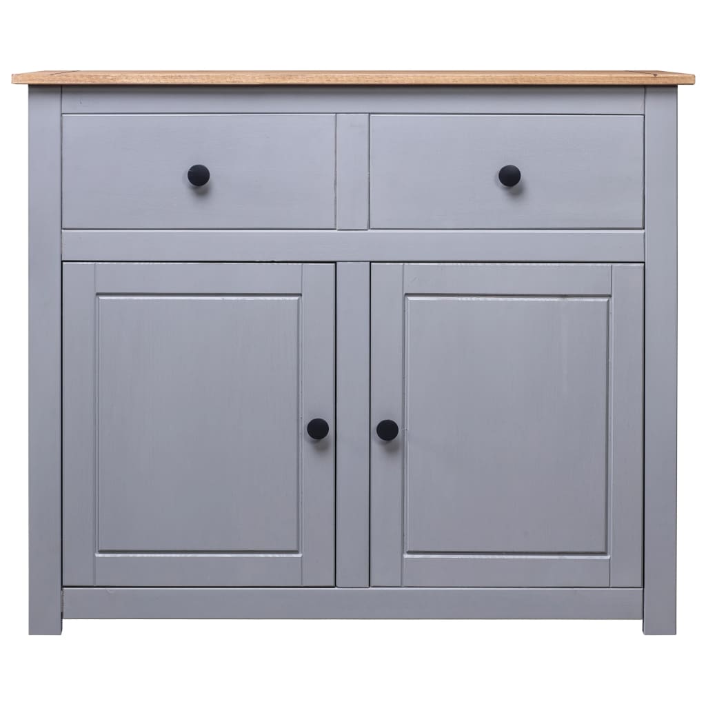 Credenza Grigia 93x40x80 cm in Legno Massello di Pino Panama 282698