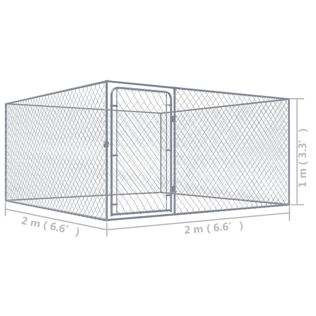 Recinto per Cani da Esterno in Acciaio Zincato 2x2x1 m 170819