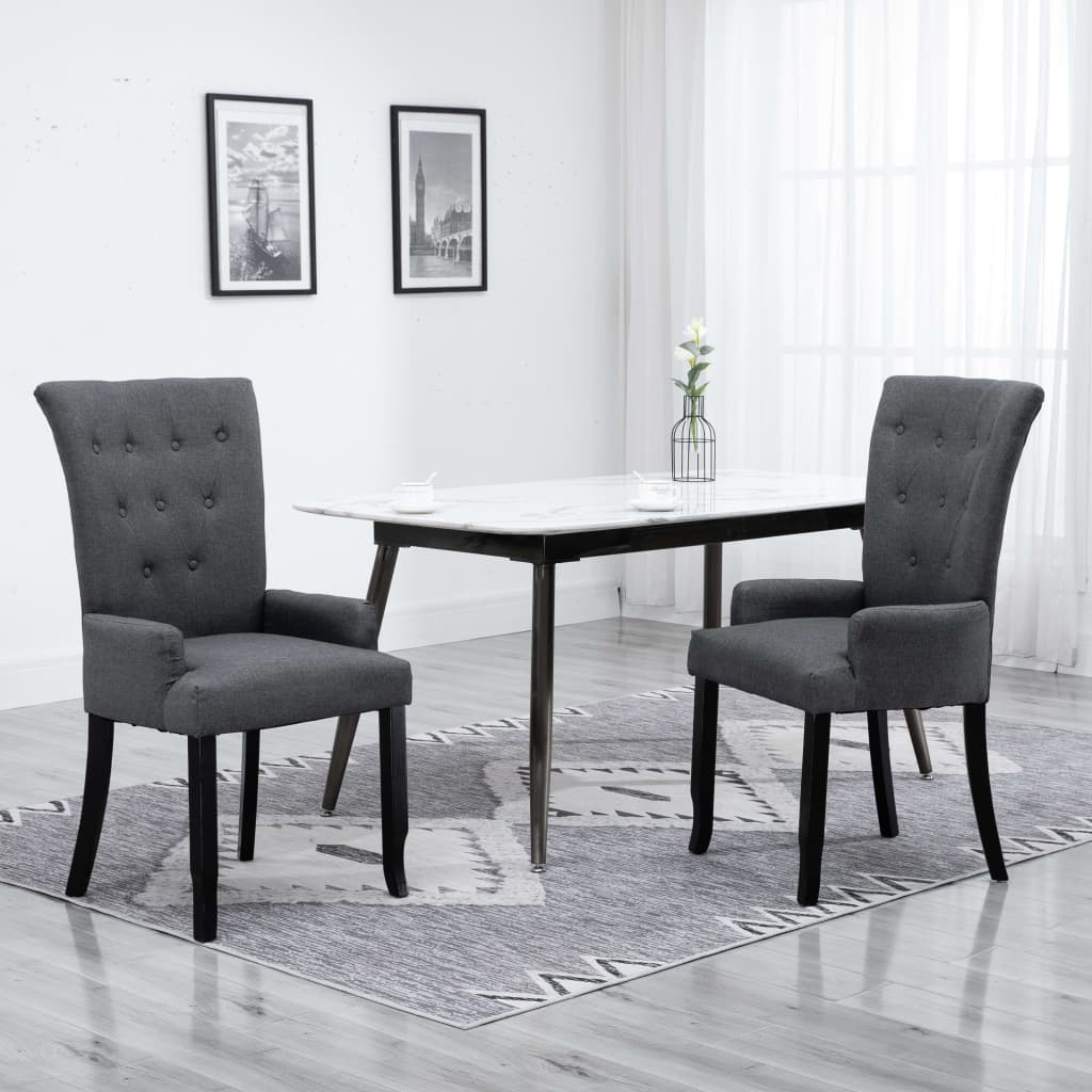 Sedie da Pranzo con Braccioli 2 pz Grigio Scuro in Tessuto 276908