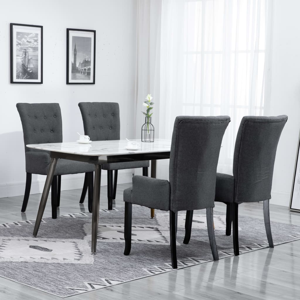 Sedie da Pranzo con Braccioli 4 pz Grigio Scuro in Tessuto 276909