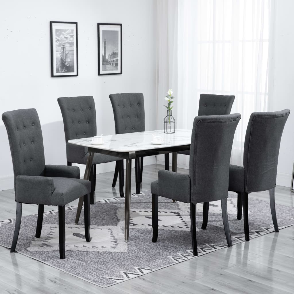 Sedie da Pranzo con Braccioli 6 pz Grigio Scuro in Tessuto 276910