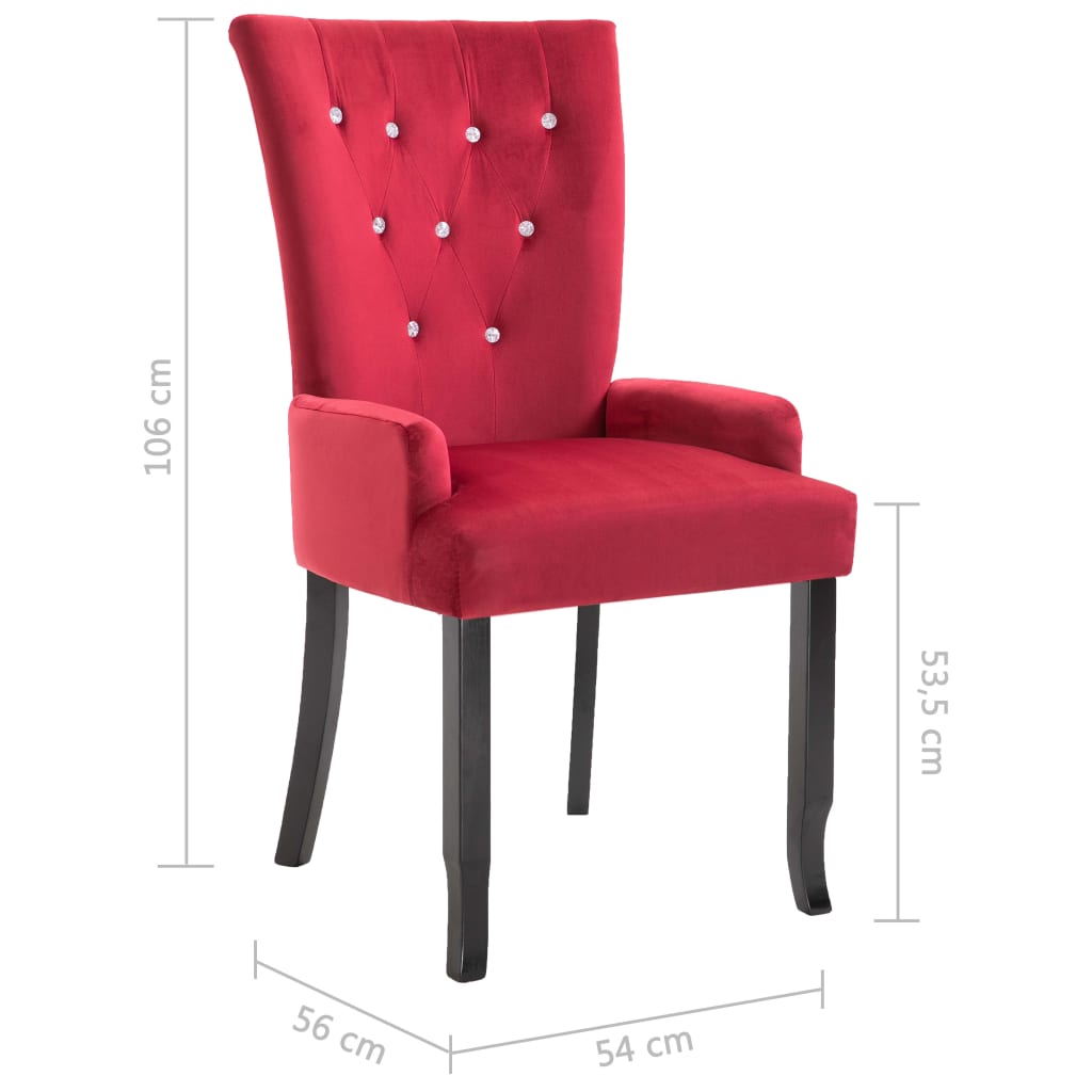 Sedia da Pranzo con Braccioli 2 pz in Velluto Rosso cod mxl 74492