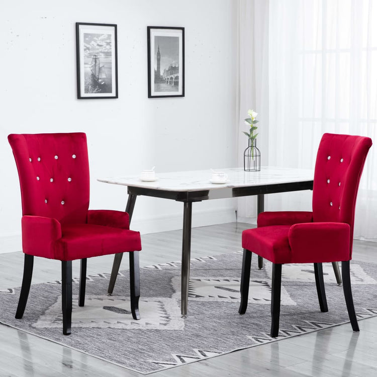 Sedia da Pranzo con Braccioli 2 pz in Velluto Rosso cod mxl 74492