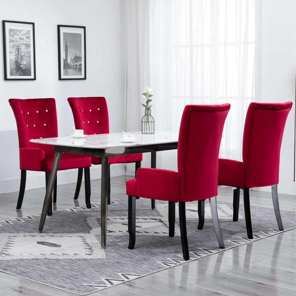 Sedia da Pranzo con Braccioli 4 pz Velluto Rosso 276921