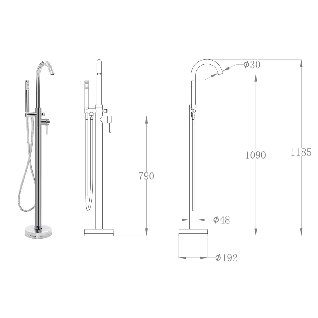 Rubinetteria a Colonna per Vasca da Bagno Acciaio Inox 118,5 cm 145091