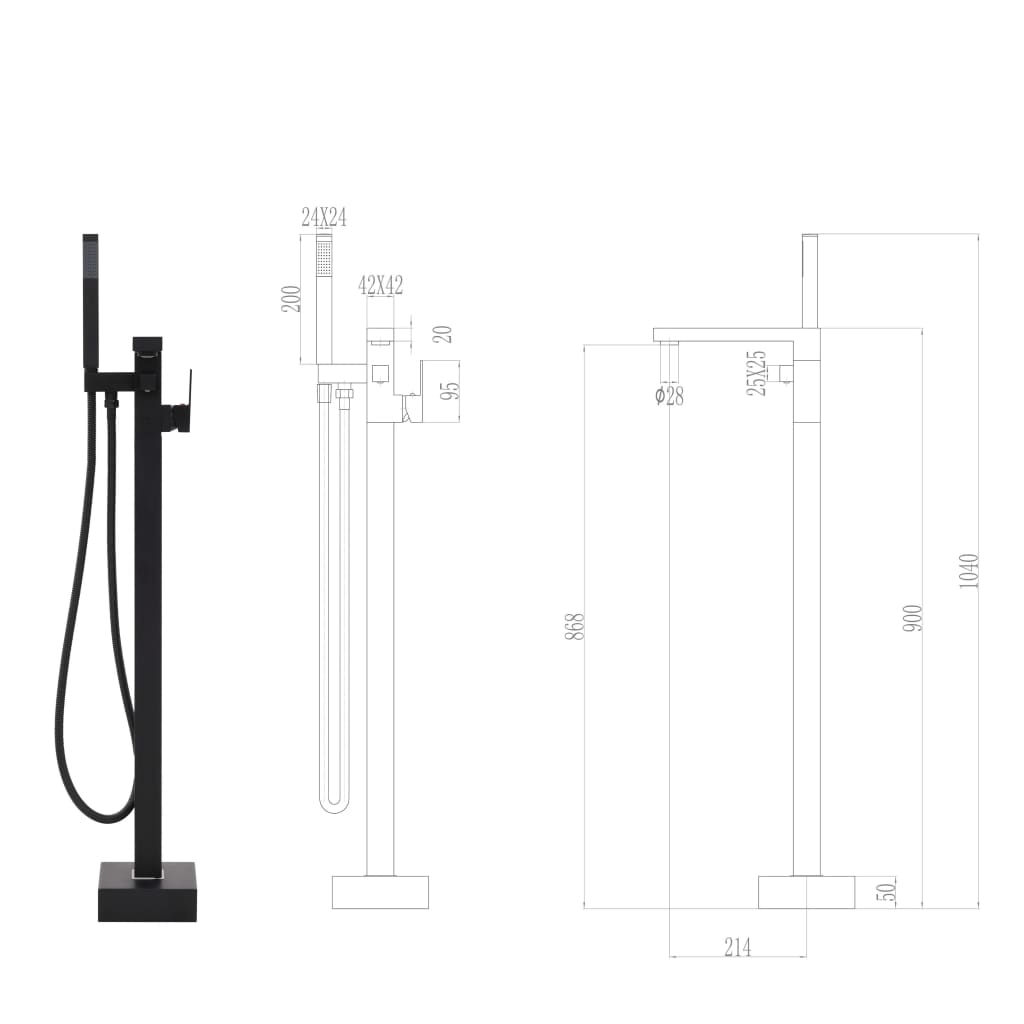 Rubinetto a Colonna Vasca da Bagno Nera Acciaio Inox 90 cm cod mxl 46747