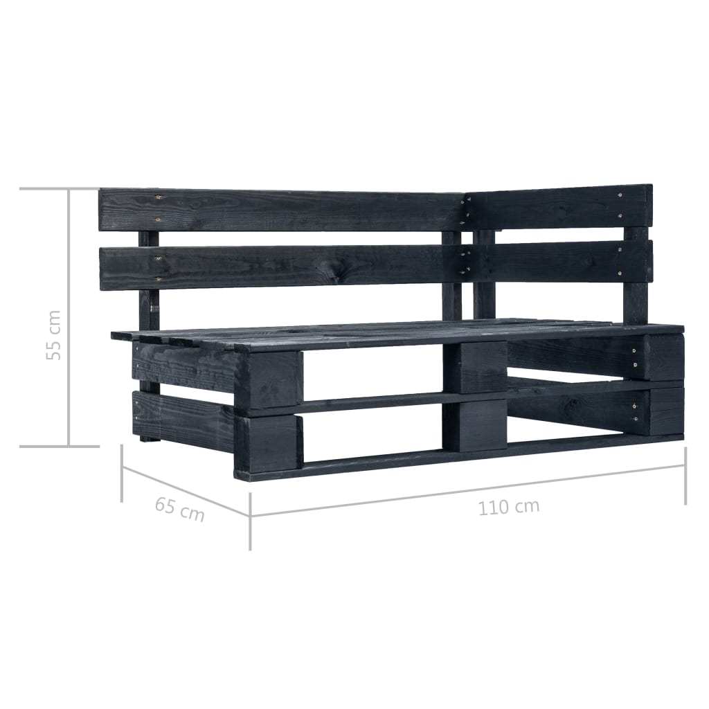 Panca Angolare da Giardino su Pallet in Legno Nera 45763