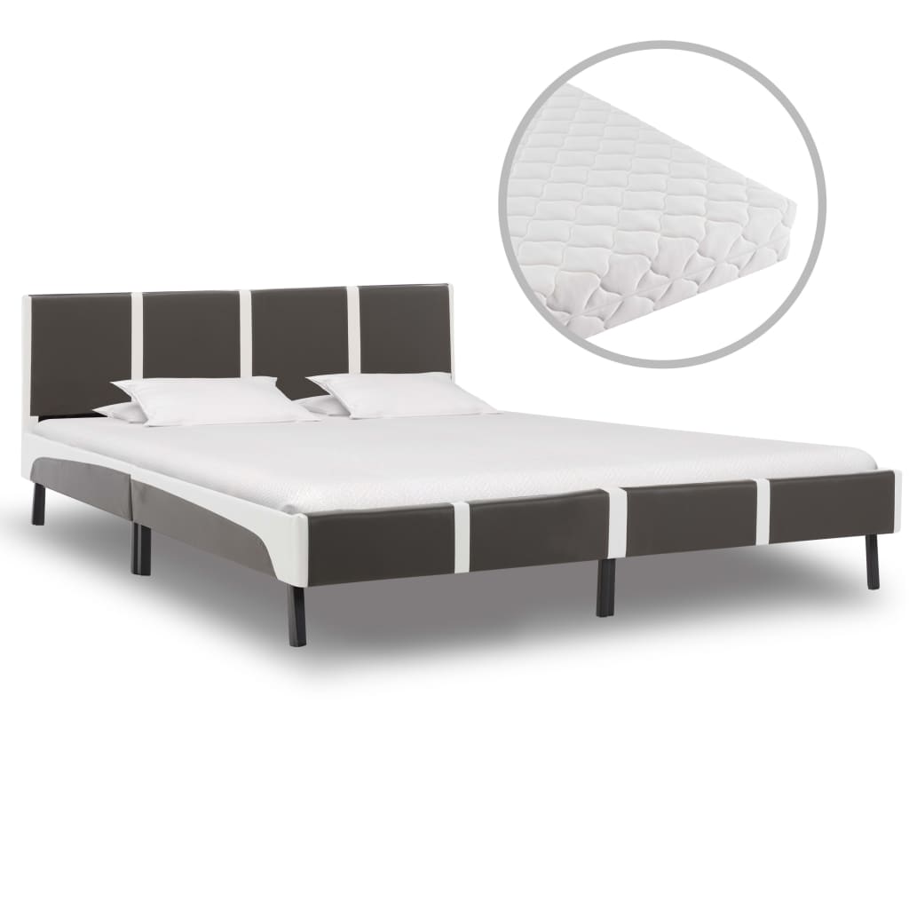 Letto Materasso Bianco Grigio Similpelle 180x200cm 277539