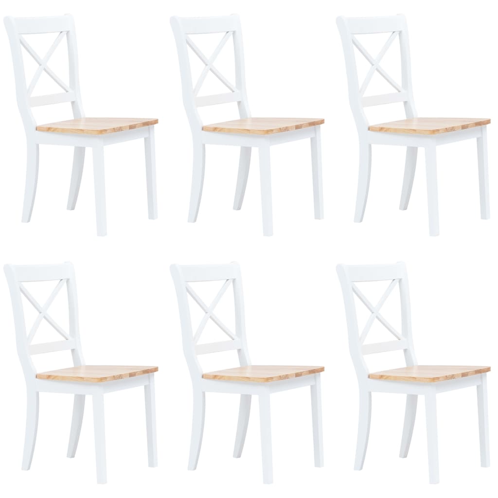 Sedie da Pranzo 6 pz Bianco e Legno Chiaro in Massello di Hevea cod mxl 31482