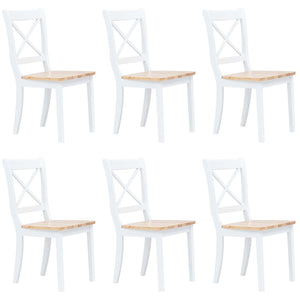 Sedie da Pranzo 6 pz Bianco e Legno Chiaro in Massello di Hevea cod mxl 31482