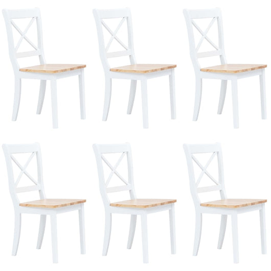 Sedie da Pranzo 6 pz Bianco e Legno Chiaro in Massello di Hevea cod mxl 31482