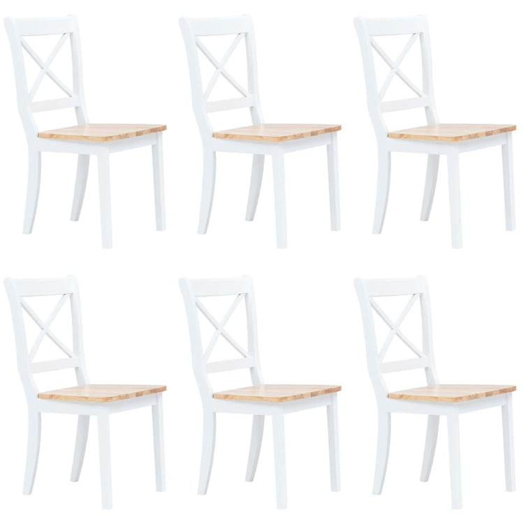 Sedie da Pranzo 6 pz Bianco e Legno Chiaro in Massello di Hevea cod mxl 31482