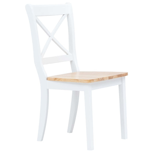 Sedie da Pranzo 6 pz Bianco e Legno Chiaro in Massello di Hevea cod mxl 31482