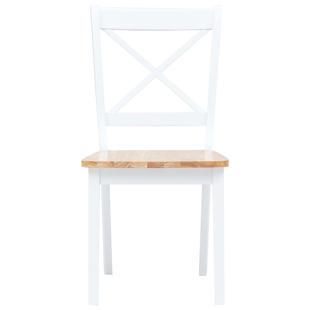 Sedie da Pranzo 6 pz Bianco e Legno Chiaro in Massello di Hevea cod mxl 31482