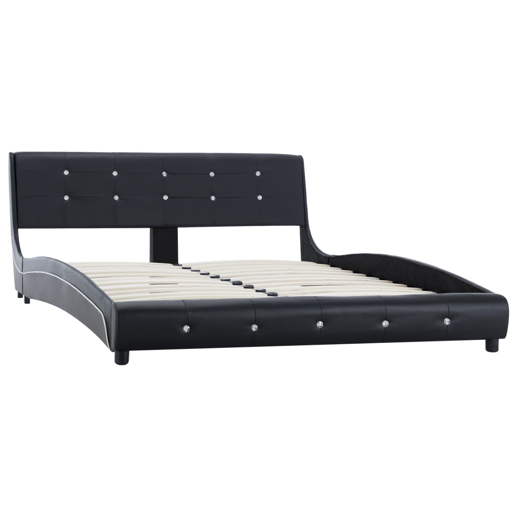 Letto con Materasso Memory Foam Nero in Similpelle 140x200 cm