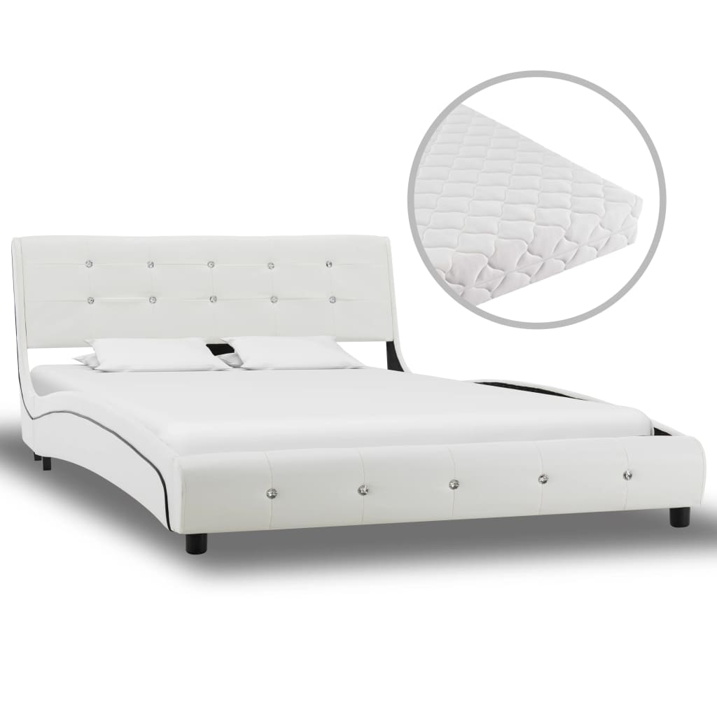 Letto con Materasso Bianco in Similpelle 120x200 cm