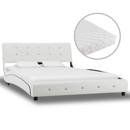 Letto con Materasso Bianco in Similpelle 120x200 cm