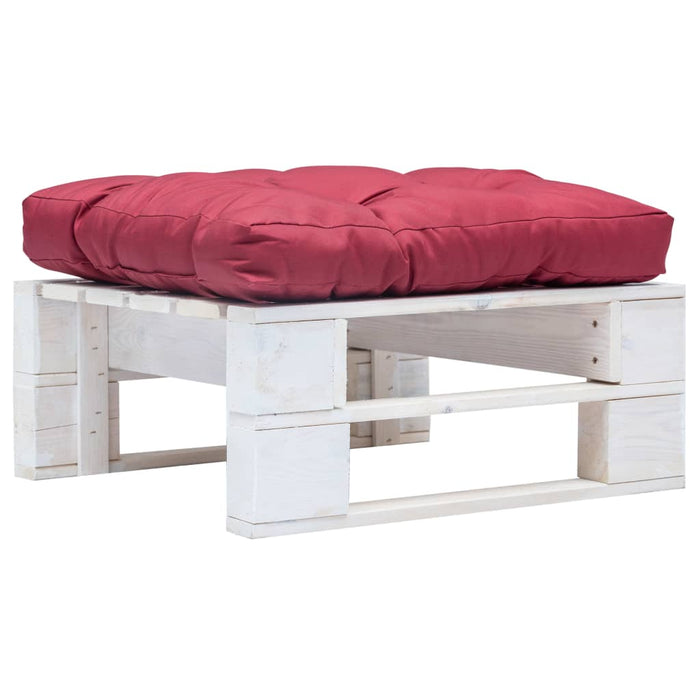 Ottomana Pallet da Giardino con Cuscino Rosso in Legno Bianco 277376