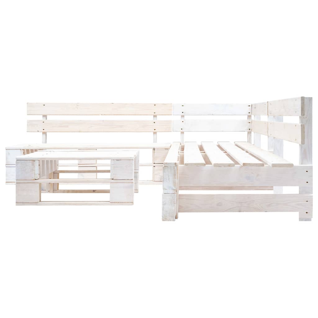 Set Divani da Giardino su Pallet 4 pz in Legno Bianco cod mxl 49879