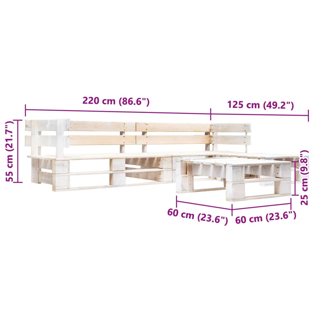 Set Divani da Giardino su Pallet 4 pz in Legno Bianco cod mxl 44997