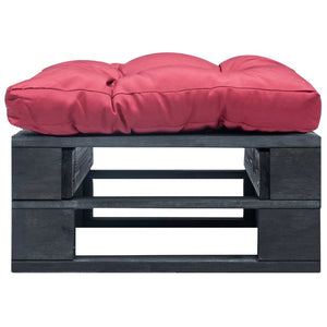 Ottomana Pallet da Giardino con Cuscino Rosso in Legno Nero 277409