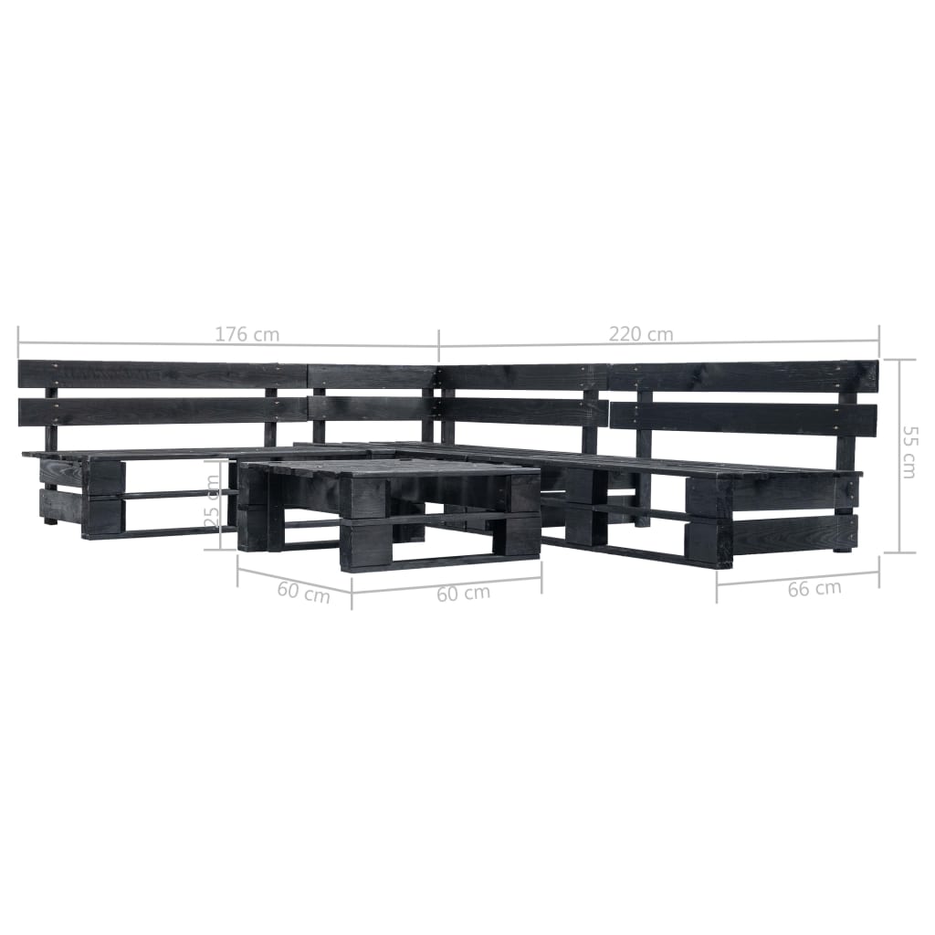 Divani da Giardino su Pallet 4 pz Neri in Legno 277420