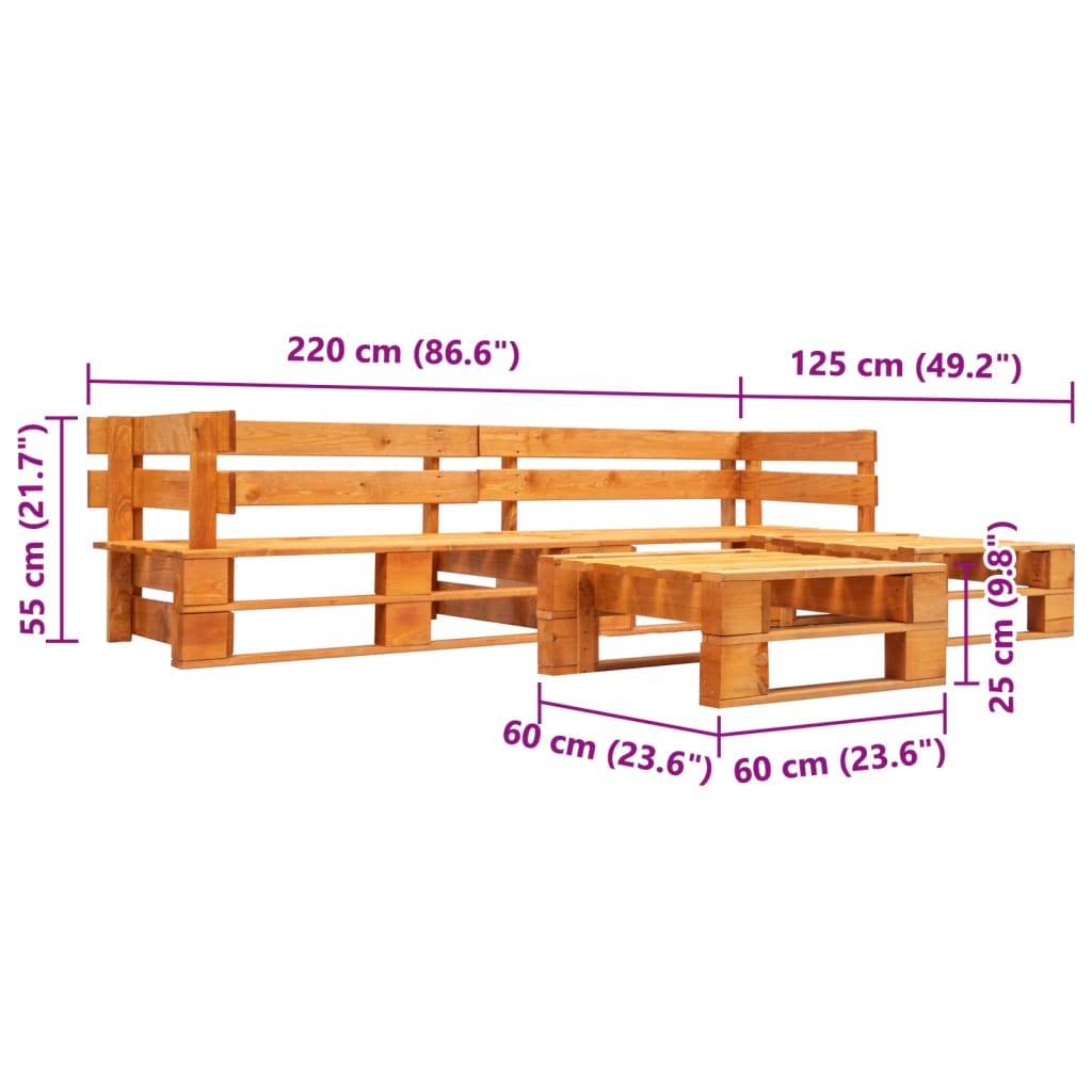 Set Divani da Giardino su Pallet 4 pz Marrone Miele in Legno 277457