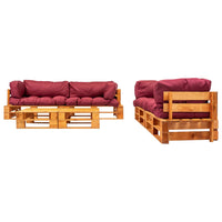 Set Divani da Giardino Pallet 6 pz con Cuscini Rossi in Legno  cod mxl 49896