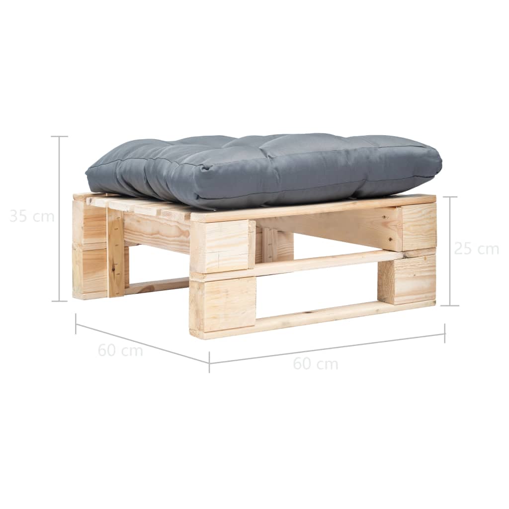 Ottomana Pallet da Giardino con Cuscino Grigio Legno Naturale 277474