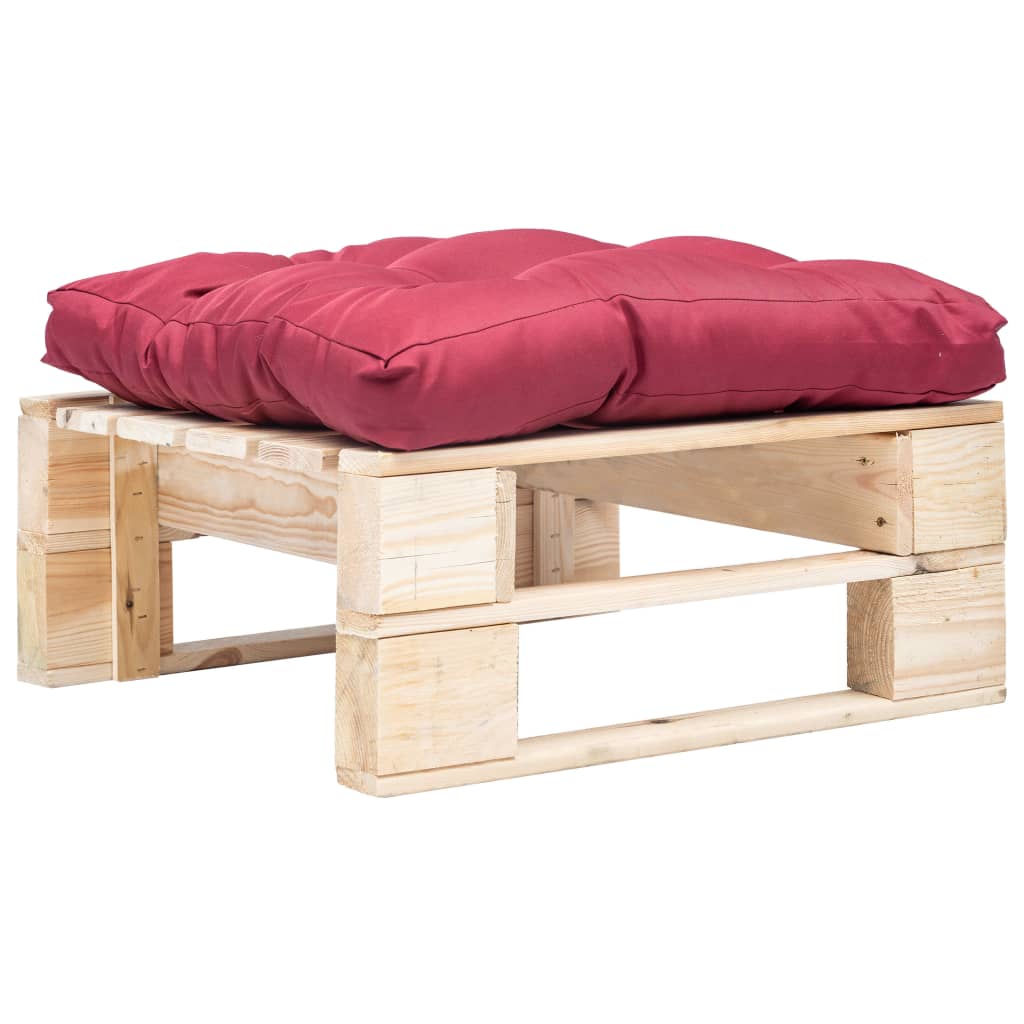 Ottomana Pallet da Giardino con Cuscino Rosso in Legno Naturale 277475