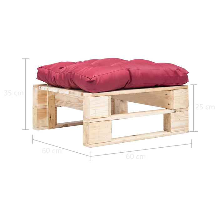 Ottomana Pallet da Giardino con Cuscino Rosso in Legno Naturale 277475