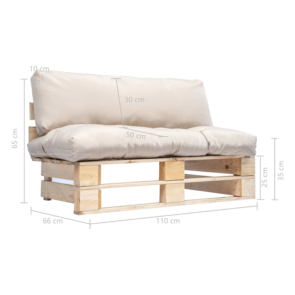 Divano da Giardino a Pallet con Cuscini Sabbia Legno di Pino cod mxl 55063