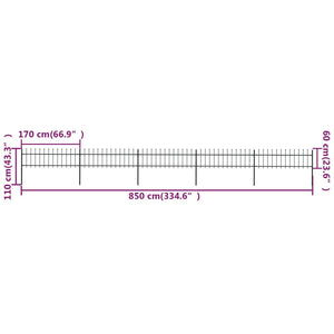 Recinzione da Giardino Punta a Lancia 8,5x0,6 m Acciaio Nera cod mxl 12099