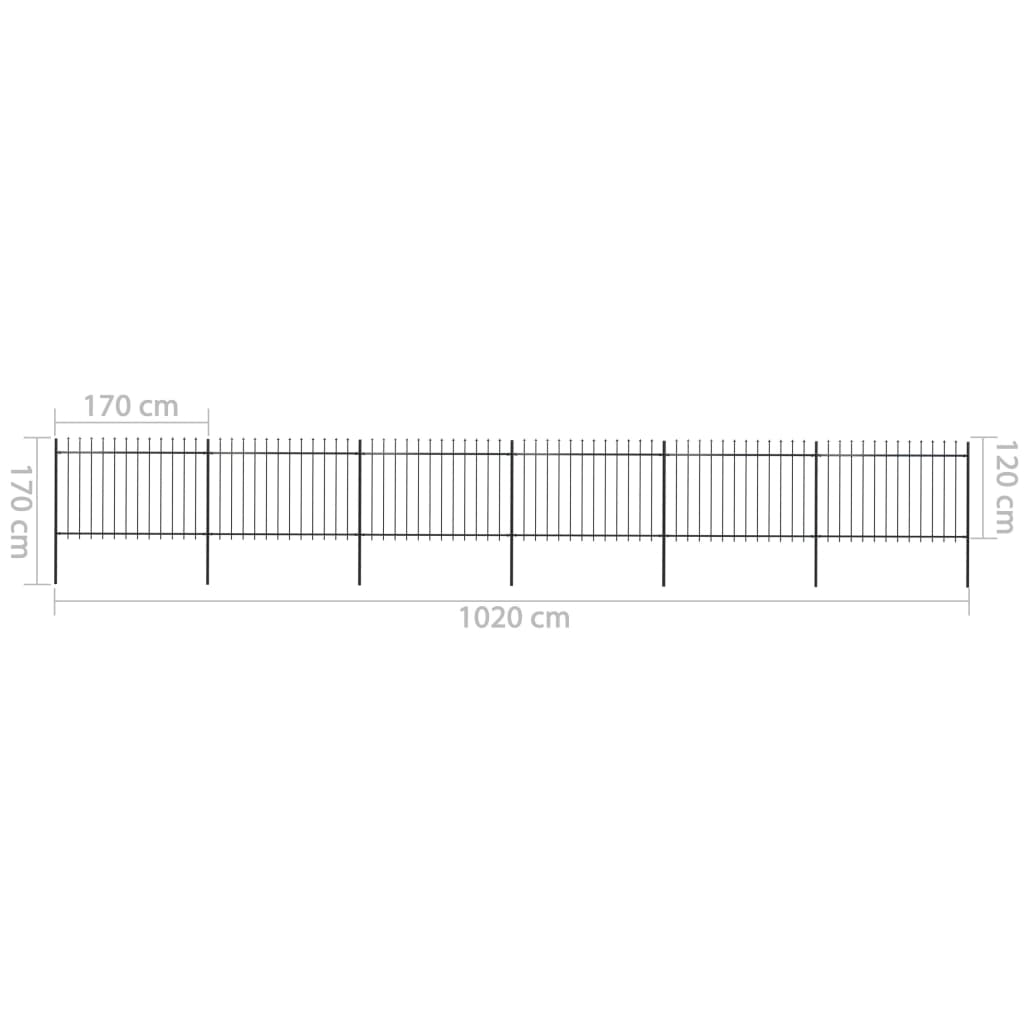 Recinzione da Giardino Punta a Lancia in Acciaio 10,2x1,2m Nera 277625