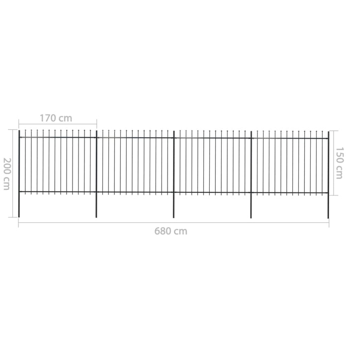 Recinzione Giardino con Punta a Lancia in Acciaio 6,8x1,5m Nera cod mxl 7259