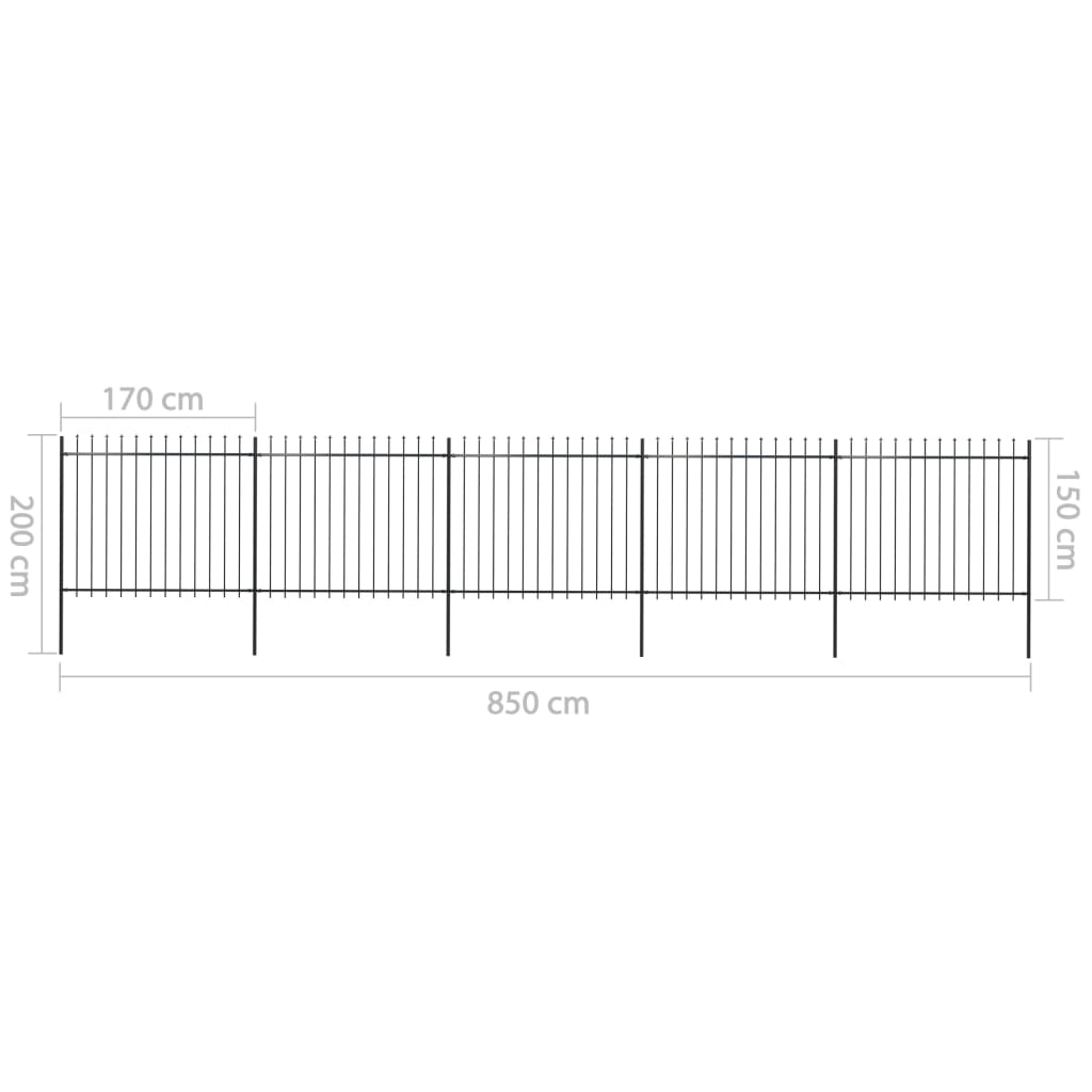 Recinzione Giardino con Punta a Lancia in Acciaio 8,5x1,5 m Nera cod mxl 9361