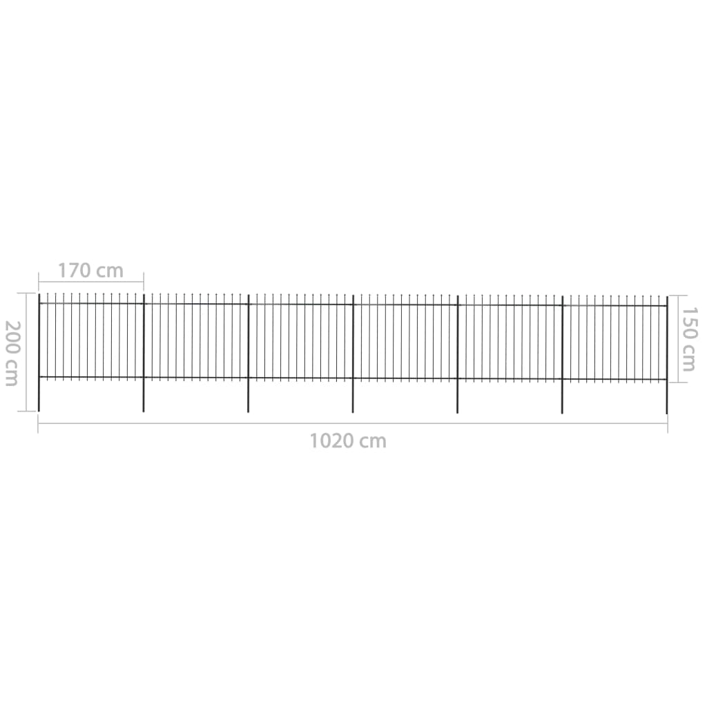 Recinzione da Giardino Punta a Lancia in Acciaio 10,2x1,5m Nera cod mxl 22609