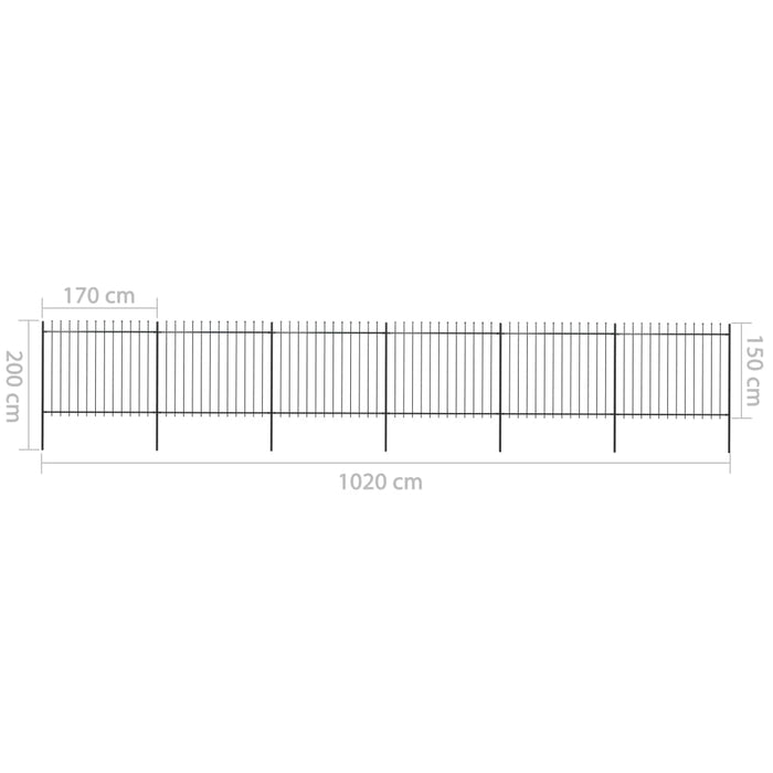 Recinzione da Giardino Punta a Lancia in Acciaio 10,2x1,5m Nera cod mxl 22609